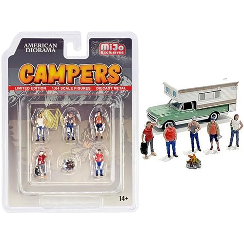 Campers 6-teiliges Druckguss-Set (5 Figuren und 1 Zubehör) für Modelle im Maßstab 1:64 von American Diorama 76489, AD76489 von American Diorama