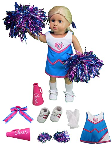 American Fashion World Rosa und Blau Cheer Uniform für 45,7 cm Puppen | 6-teiliges Set | Premium Qualität & trendiges Design | Puppenkleidung | Outfit Mode für Puppen für beliebte Marken von American Fashion World