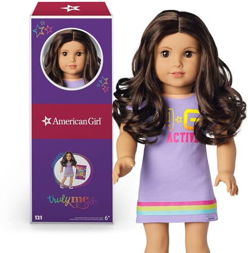 American Girl Truly Me 45,7 cm Puppe #121 mit braunen Augen, dunkelbraunes Haar, hell-mittlere Haut, T-Shirt-Kleid, ab 6 Jahren von American Girl