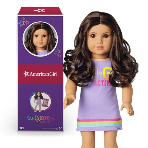 American Girl Truly Me 45,7 cm Puppe #121 mit braunen Augen, dunkelbraunes Haar, hell-mittlere Haut, T-Shirt-Kleid, ab 6 Jahren von American Girl