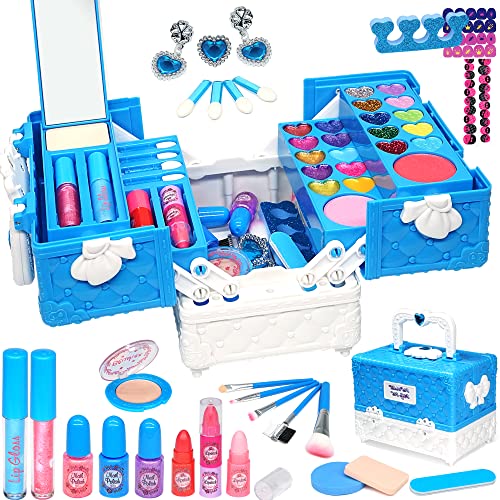 Amerrly Kinderschminke Set Mädchen Schminkkoffer Mädchen - 52 PCS Waschbar und Sicher Kinder Schminkset Mädchen, Prinzessin Mädchen Spielzeug 4-12,Party Geburtstag Weihnachten Geschenke für Mädchen von Amerrly