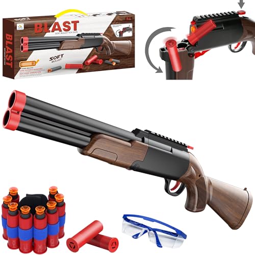 Double Barrel Toy Foam Blaster - 80 weiche Kugeln und 12 Auswurfhülsen, Spielzeugpistole Foam Blaster für Kinder im Alter von 8-12 Jahren, Doppelläufige Schaumstoffschrotflinte, Kinderspielzeuggewehr von Amerrly