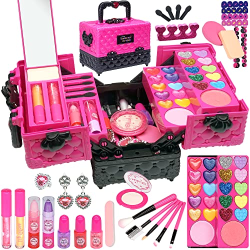 Kinderschminke Set Mädchen, Make-up-Set für kleine Mädchen mit Kosmetikkoffer, bestes Geburtstagsgeschenk für Mädchen von Amerrly