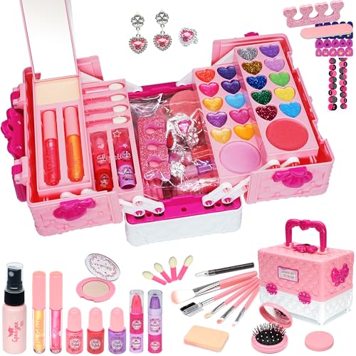 Kinderschminke Set Mädchen Schminkkoffer Mädchen - 54 PCS Waschbar und Sicher Kinder Schminkset , Prinzessin Spielzeug 4-12,Party Geburtstag Weihnachten Geschenke von Amerrly