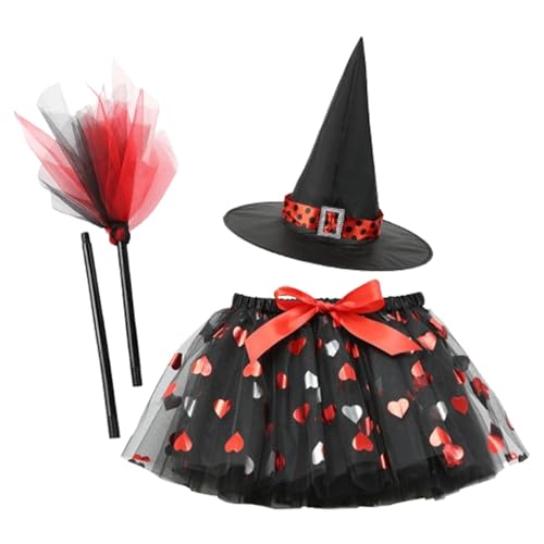 Amesor Hexenkleid und Hut für Mädchen, Hexenkostüm für Kleinkinder | 3-teiliges Set Mädchen Halloween Hexen Tutu Rock mit Hexenhut - Mädchen-Halloween-Hexe-Tutu-Rock für Geburtstagsparty-Festival von Amesor