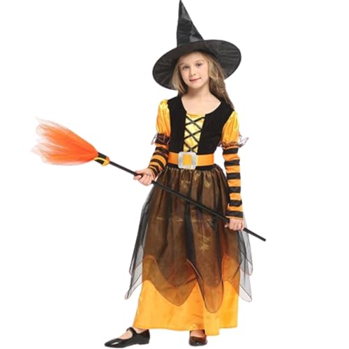 Amesor Hexenkostüm für Mädchen, Mädchenkostüm, Ausgefallene Hexenkleidung, Halloween-Kostüm für Mädchen, Halloween-Cosplay-Outfit-Set für Halloween-Partys von Amesor