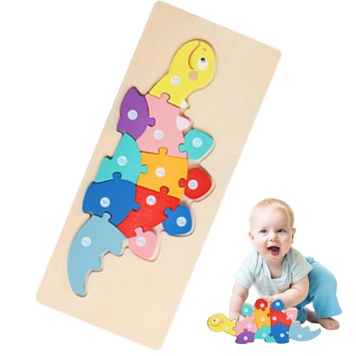 Amesor Holztierpuzzle,Dinosaurier Holzpuzzle,-Spielzeug im Dinosaurier-Design - Entzückendes, lustiges, farbenfrohes - und Stapelspielzeug für den Vorschul- und -Intelligenzunterricht für Kinder im von Amesor