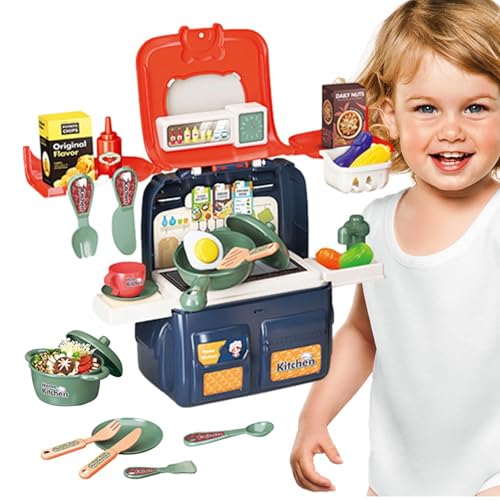 Amesor Küchenkinder Spielen Set, tun Food Küchenspielzeug - im Freien Rucksack für Kinder,Interaktives tragbares Küchenfutter tun Spielzeug für 3-6 Jahre alte Mädchen von Amesor