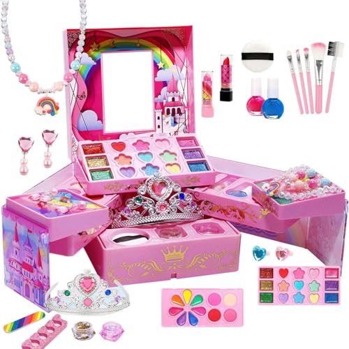 Amesor Make-up-Set für Kinder, Make-up für Kinder | Make-up-Spielzeug für Kinder - Große Aufbewahrungsbox im Prinzessinnen-Kosmetik-Set, -Rollenspielzeug für Freunde und Familie von Amesor