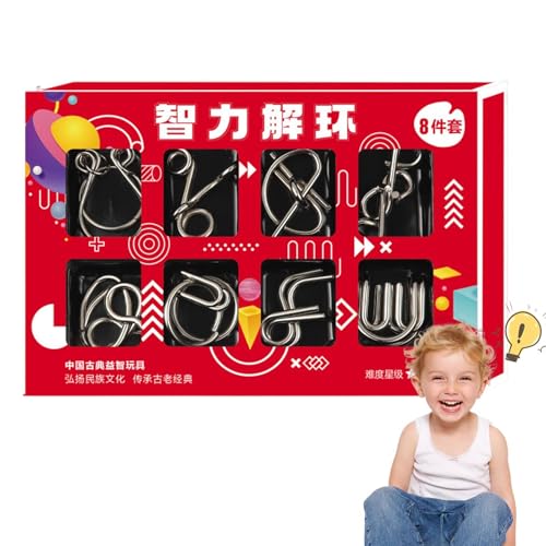 Amesor Metall-IQ-Puzzle-Set - 8-teiliges Mind Logic IQ-Spiel-Testspielzeug - Iron Link Unlock Interlock Spiel Brain Teaser Smooth Metal Wire Puzzle für Partybevorzugung Kinder Erwachsene von Amesor