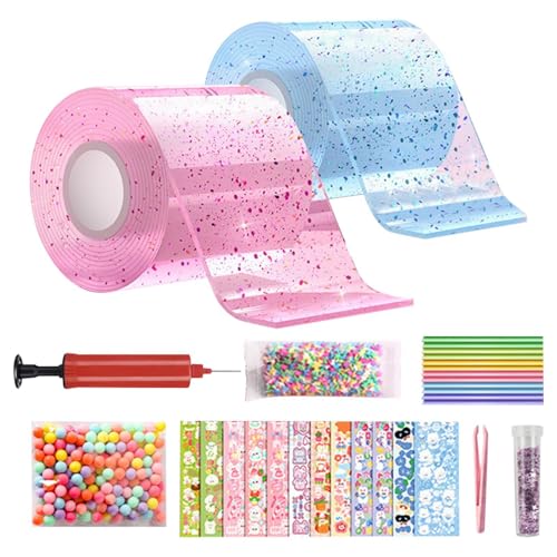 Nano Tape Bubbles Set, Doppelseitiges Klebeband, 2 Rollen Farbiges Blasenband Mit Pumpe Pentagramm Mehrfarbige Perlen Aufkleber, Magisches Nano Tape Blasen Bastelset, Party Geschenke Für Kinder von Amesor