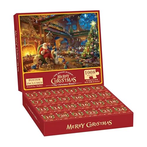 Puzzle Adventskalender 2024, Weihnachts Countdown Kalender, Adventskalender 2024 Weihnachts Jigsaw Puzzle, 1008-teiliges Weihnachtsferien-Puzzle, Puzzle-Spielzeugkalender Für Erwachsene Kinder von Amesor