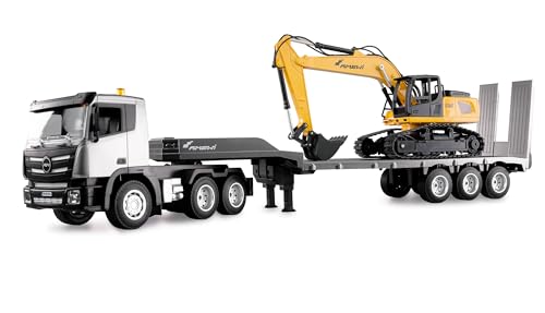 Amewi 2-in-1 Set LKW mit Tieflader und Bagger 1:24 RTR ferngesteuert RC Baustelle Kinder 8 Jahre, Anthrazit-schwarz-gelb von Amewi