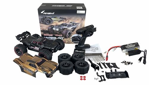 Amewi 22659 Hyper GO Truggy brushless 4WD 1:14 RTR schwarz inkl. inkl. Wheelie-Bar, Ersatzteile, Goldfarbene Karosserie von Amewi