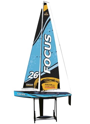 Amewi 26099 Focus III Racing Segelyacht 100cm 2,4GHz RTR, blau, inkl. Sender, Empfänger, Bootsständer von Amewi