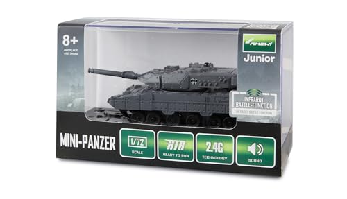 Amewi RC Leopard II Mini-Panzer mit IR-Battle-Funktion ferngesteuert 1:72 RTR Kinder ab 8 Jahre, Grau von Amewi