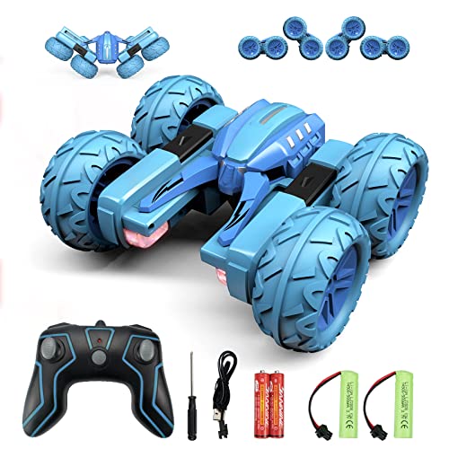 Amicool RC Auto Ferngesteuertes Geländefahrzeug, 4WD 360 ° Rotation, Stunt Car Offroad, RC Fahrzeug mit LED, 2,4 GHz, für Kinder, 3 – 12 Jahre (blau) von Amicool