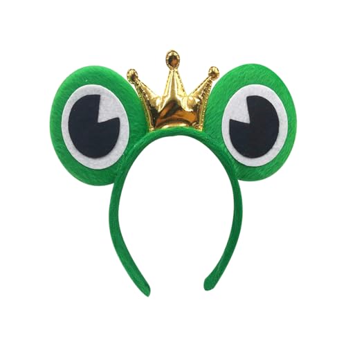 Haarreifen Froschkönig,Frosch König Haarreifen Haarreif mit Froschaugen und Krone Kostüm Accessoire Haarschmuck für Fasching Karneval Mottoparty Kopfschmuck für Damen, Herren & Kinder, Grün von Amissz