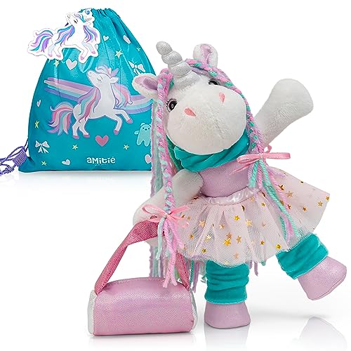 Itsy Unicorn Stofftier - Rosa Einhorn Plüschtier mit Verkleidungskleidung als Ballerina-Puppe, geeignet als Geschenk für Einhornmädchen im Alter von 4-5 Jahren, Einhornspielzeug für Mädchen von Amitié Lane