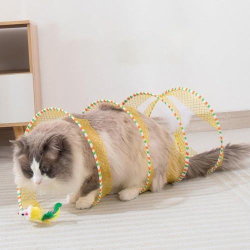 Spiral Cat Tunnel Toy,Gertar Cat Tunnel Toy,Gertar S-Type Cat Tunnel Toy,S Type Cat Tunnel,Cat Tunnels for Indoor Cats with Toys Feather Mouse (E) von Amiweny