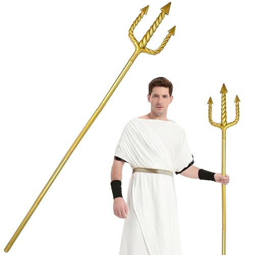 Amlisia 152CM Gold Dreizack, Dreizack Prop Teufel Pitchfork Staff Spielzeug König Neptun Dreizack Kostüm Zubehör für Erwachsene Kinder Karneval Mottoparty Cosplay (Gold) von Amlisia