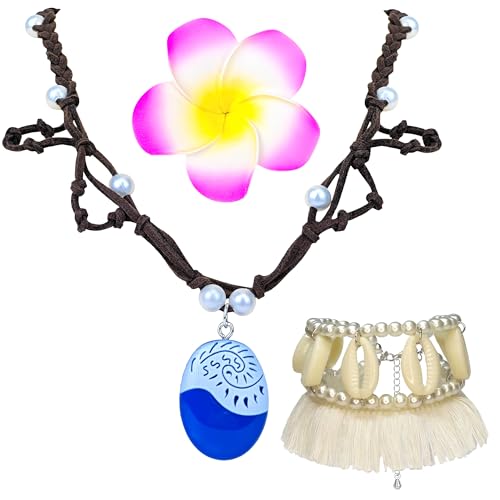 Amlisia Prinzessin Ozean Kostüm Zubehör für Frauen, Prinzessin Ozean Zubehör mit handgemachten gewebten Ozean Anhänger Halskette Boho Shell Anklet Blume Haarspange für Film Rollenspiel Party von Amlisia