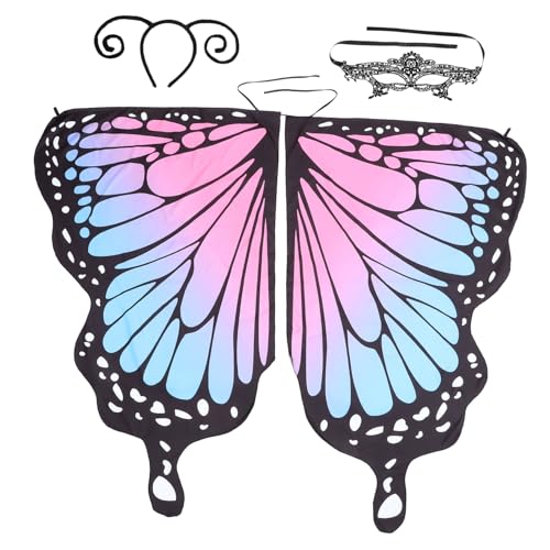 Amosfun 1 Satz Schmetterlings-schal-cape Butterfly-antennen-stirnband Schmetterlingsflügel Schmetterlingsumhang Schmetterlingsschal Spitzenmasken Für Frauen Feenflügel Polyester von Amosfun