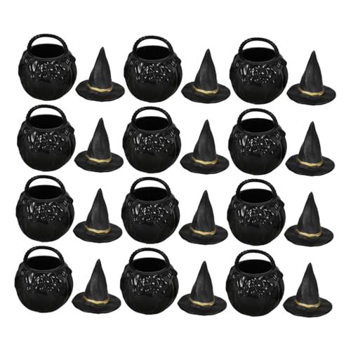 Amosfun 1 Set Hexenhut Eimer Glas Kunststoffkessel Dekoration Miniatur Hexenhut Ornamente Mini Kunststoffkessel Minikessel Halloween Miniaturkessel Massenware Halloween von Amosfun