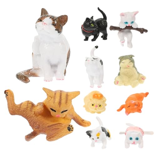 Amosfun 10St Katzenmodell Miniatur-Katzenspielzeug Katzenfiguren Spielset Miniatur-Katzenfigur Katzenkuchen kleine Katzenfiguren entzückende Katzenfiguren Simulationskatzenfiguren PVC von Amosfun