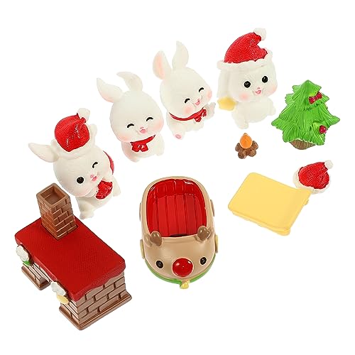 Amosfun 10St Mini-Hasen-Ornamente Minifiguren Häschen-Statue Miniatur-Häschen- Hasenfigur Schlitten Bunny Weihnachts Dekoration Raumdekoration für Schlafzimmer Hasenornamente aus Harz von Amosfun