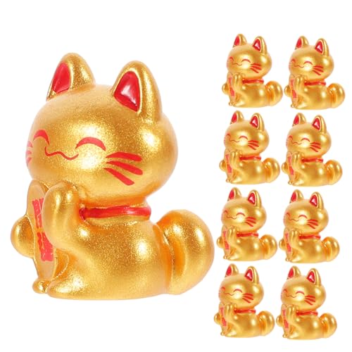 Amosfun 10St Miniatur-Glückskatze Maneki Neko Katze Schlüsselanhänger Glückskatzenverzierung Auto-Innendekoration Maneki-Figur Harz-Glückskatzen-Ornament Glückskatzenmodell Golden von Amosfun