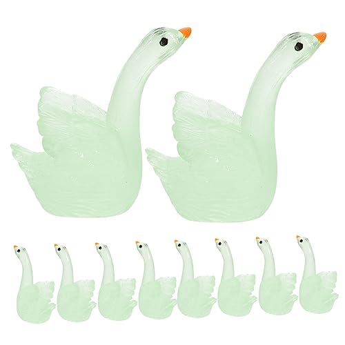 Amosfun 10st Leuchtende Schwanenverzierung Mini-Schwan-Figuren Frosch Miniatur-schwanenfiguren Nacht Riese Schwan Geburtstagsfeier Dekorationen Entchen Harz Light Green von Amosfun