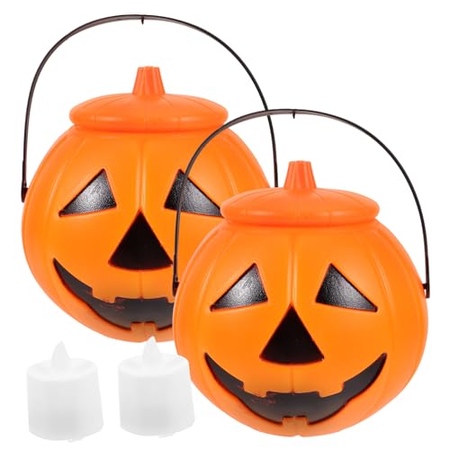 Amosfun 2 STK Leuchtender Kürbiseimer Leuchtende Dekorationen Kürbiseimer Zum Leuchten Bringen Halloween-süßigkeiten-Boxen Mini-Laterne Süßigkeiten-dekor Süßes Oder Saures Eimer Plastik von Amosfun