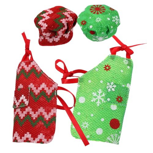 Amosfun 2 Sätze Kleine Kochmütze Für Eine Puppe Feiertags-elfenpuppe Kleine Puppenschürze Puppenbackkostüm Elfenpuppenmantel Weihnachtselfenkostüm Hut Miniatur Stoff Zubehör Kind von Amosfun