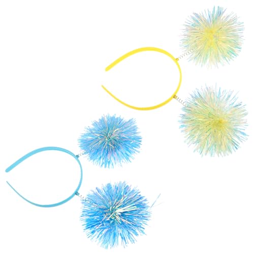 Amosfun 2 Stk Pelzknäuel-stirnband Kostümparty Dekoration Folienstreifen-pompom-stirnband Pompon-lametta-tiara Pompon-lametta-kopfschmuck Cosplay-stirnband Festliches Stirnband Plastik von Amosfun