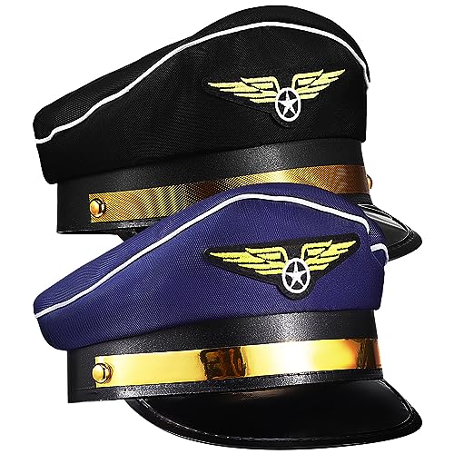 Amosfun 2 Stück Stewardess Hut Bühnenaufführung Pilotenhut Polyester Pilotenhut Für Cosplay Piloten Cosplay Hut von Amosfun