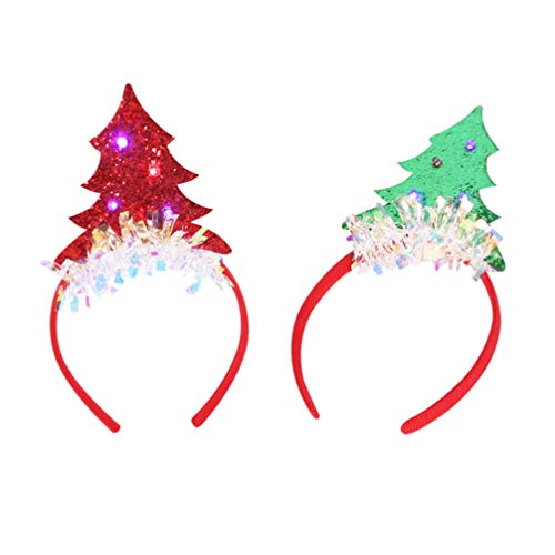 Amosfun 2 Stücke Weihnachtsbaum Hut LED Haarreif Weihnachtsmütze Weihnachten Haarschmuck Haarband Stirnband Kopfschmuck Kopfbedeckung Xmas Party Kostüm Zubehör (Zufällige Farbe) von Amosfun