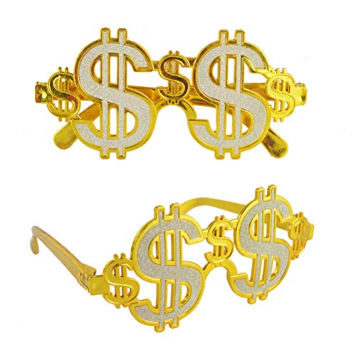 Amosfun 2 x Party-Brillen mit Dollar-Schild, goldfarbene Party-Brille, kreative Verkleidung, Brillen, Party-Foto-Requisiten von Amosfun