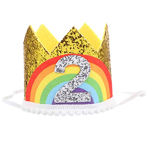 Amosfun 2. Geburtstag Krone Baby Regenbogen Muster Geburtstagshut mit Pailletten Mädchen Geburtstagskrone Ideal 1.Geburtstag Geschenk Geburtstagsdeko von Amosfun