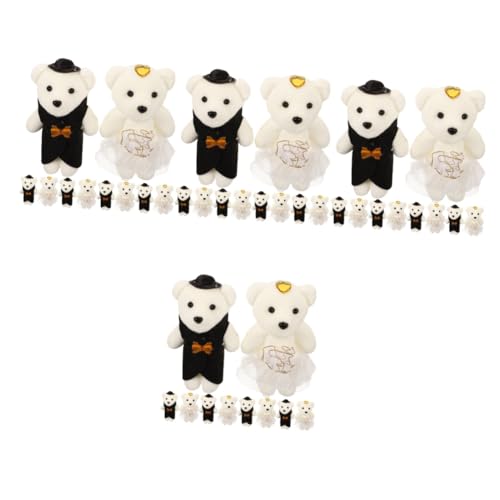 Amosfun 20 Paar Strauß Bärenpuppe Bär Gefüllte Hochzeitsauto-plüschbären Stofftier Bär Entzückendes Bärenspielzeug Dekorative Bärenpuppe Plüschtierpuppe Schleife Weiß von Amosfun