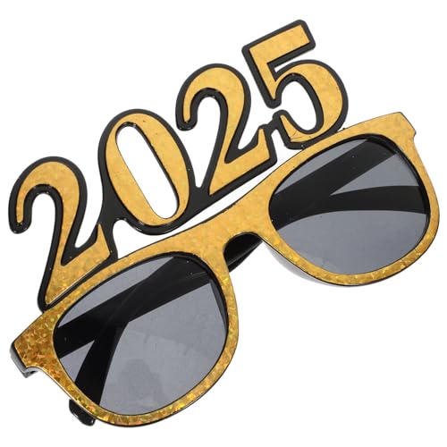 Amosfun 2025 Brille Kunststoff Frohes Neues Jahr Brille 2025 Nummer Sonnenbrille Lustig Silvester Kostüm Brillen Requisiten Feier Abschlussfeier Gastgeschenke Golden von Amosfun