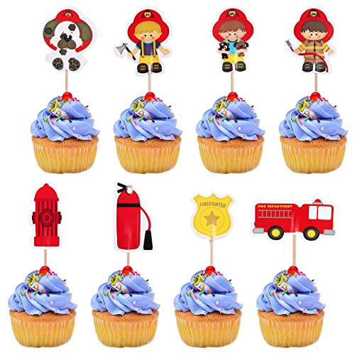 Amosfun 24 StüCk Feuerwehr Cake Topper - Tortendeko FüR Kindergeburtstage, Feuerwehrmann Und Feuerwehrauto Designs FüR Festliche Torten von Amosfun