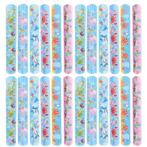 Amosfun 24 stücke Schnapparmbänder mit Cartoon Marine Motiven Bunte Slap Armbänder für Kinder Perfekte Mitgebsel für Kindergeburtstagsfeiern und Adventskalenderüberraschungen von Amosfun