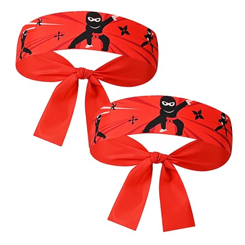 Amosfun 2St Schal Kostüm Maske Stirnband Reismaske Fotomaske Zubehör Schlüsselanhänger Neuheit Kopfbedeckung irische Maske Ninja Kopfbinde Küchenaccessoire Sushi-Koch-Bandana Polyester rot von Amosfun