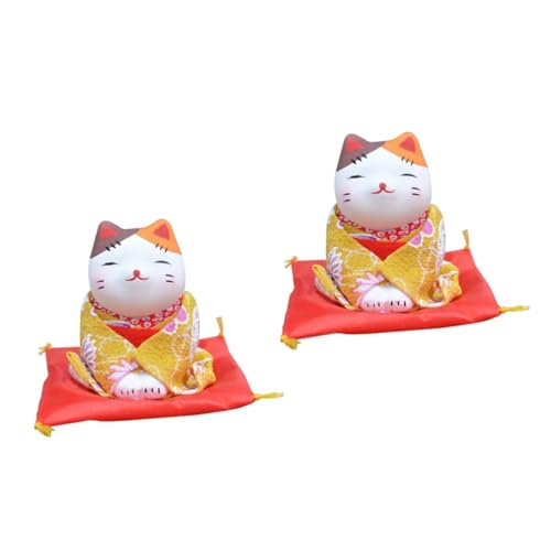 Amosfun 2st Kimono-Puppe Kleine Katzenfigur Geführter Zauberstab Katzenskulptur Mini-gartentierdekor Bürodekoration Kuchenkatzenfigur Minifiguren Kimono-katzenfigur Mini-dekor Seidentuch von Amosfun