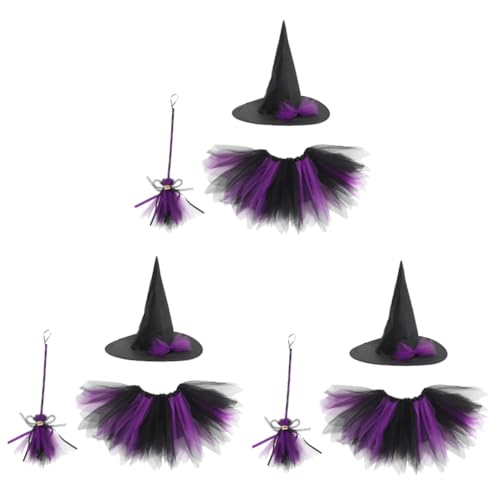 Amosfun 3 Sätze Hexen verkleiden sich Kostümset Halloween Zubehör Halloween-Attacken halloween dekoration Kostümzubehör Kinderkostüm Halloween-Kleid für Mädchen Polyester Violett von Amosfun