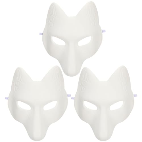 Amosfun 3st Fuchs Halbmaske Halloween-fuchsmaske Tiermaske Eva Partymaske Fuchsmaske Japanisch Diy Pu-fuchs-maske Weibliche Fuchsmasken Therian-maske Unbemalte Leer Weiß Abschlussball von Amosfun