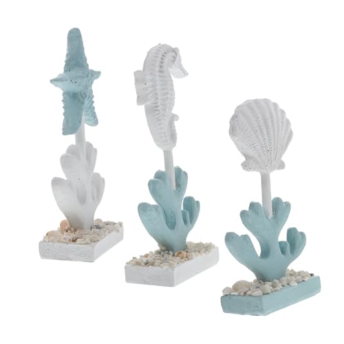 Amosfun 3st Mediterrane Ornamente Bilder Für Die Wanddekoration Nautisch Muscheln Kleine Lichter Für Aquarien Tropisches Blaugrünes Strandzubehör Küsten Qualle Kunstharz von Amosfun