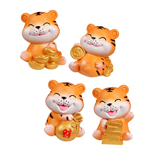 Amosfun 4 Stück Kleine Tigerverzierung Finger Tiger Süße Tigerfigur Tiger Figur Handpuppe Katze Tiger Schlüsselanhänger Masse 2022 Feng Shui Sammelfiguren Tiger Handpuppe Golden Harz von Amosfun