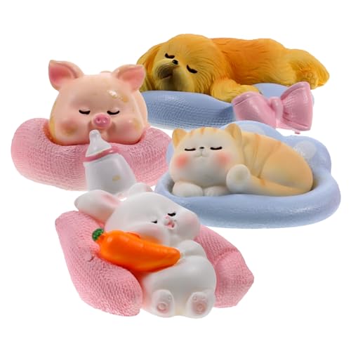 Amosfun 4 Stück Mikro-landschafts-tierfiguren-Dekoration Kaninchen Miniatur-hundefiguren Kleine Spielsachen Mini- Kleine Kuscheltiere Tiermodell Figur Miniaturen REH Harz von Amosfun